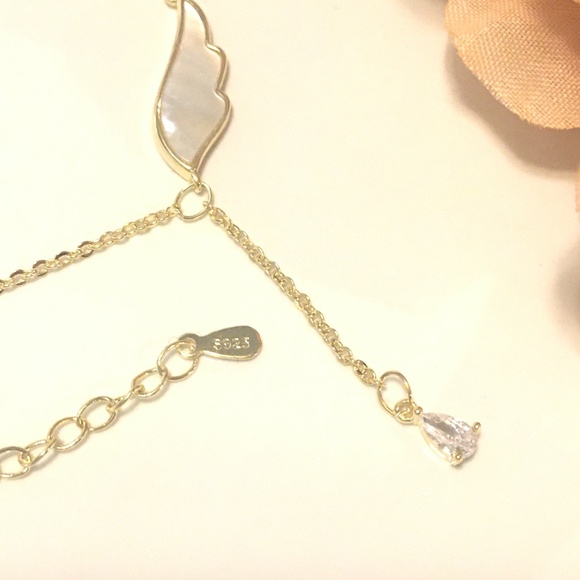 925 Angel Wing Crystal Tassel Necklace - Picture 10 of 13